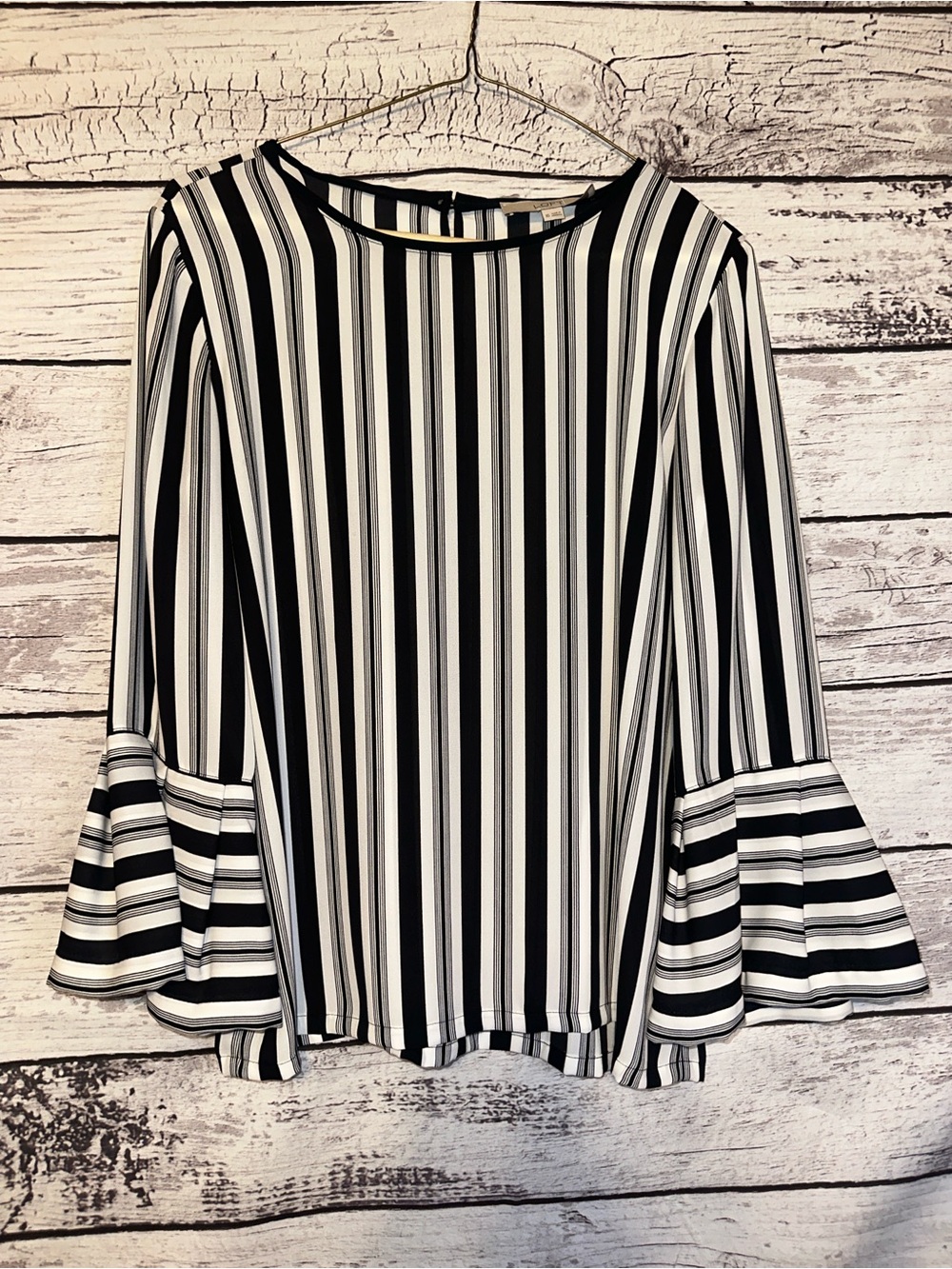 LOFT Black White Stripe Bell Sleeve Blouse XS